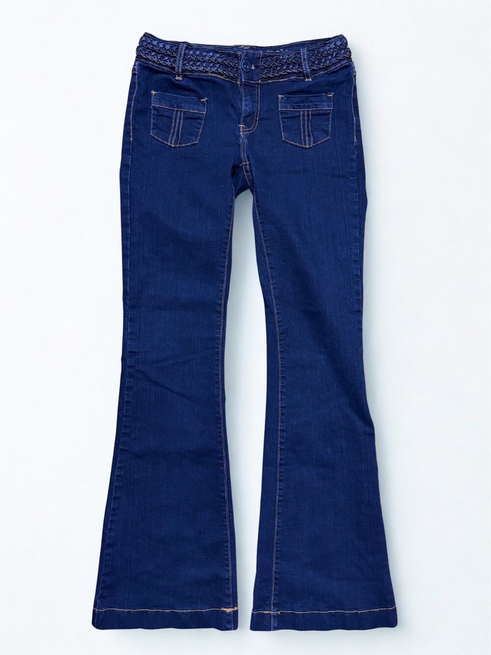 Vtg Y2K Jane Norman Low Rise Bootcut Dark Wash Jeans Braided Waistband Size XS/S